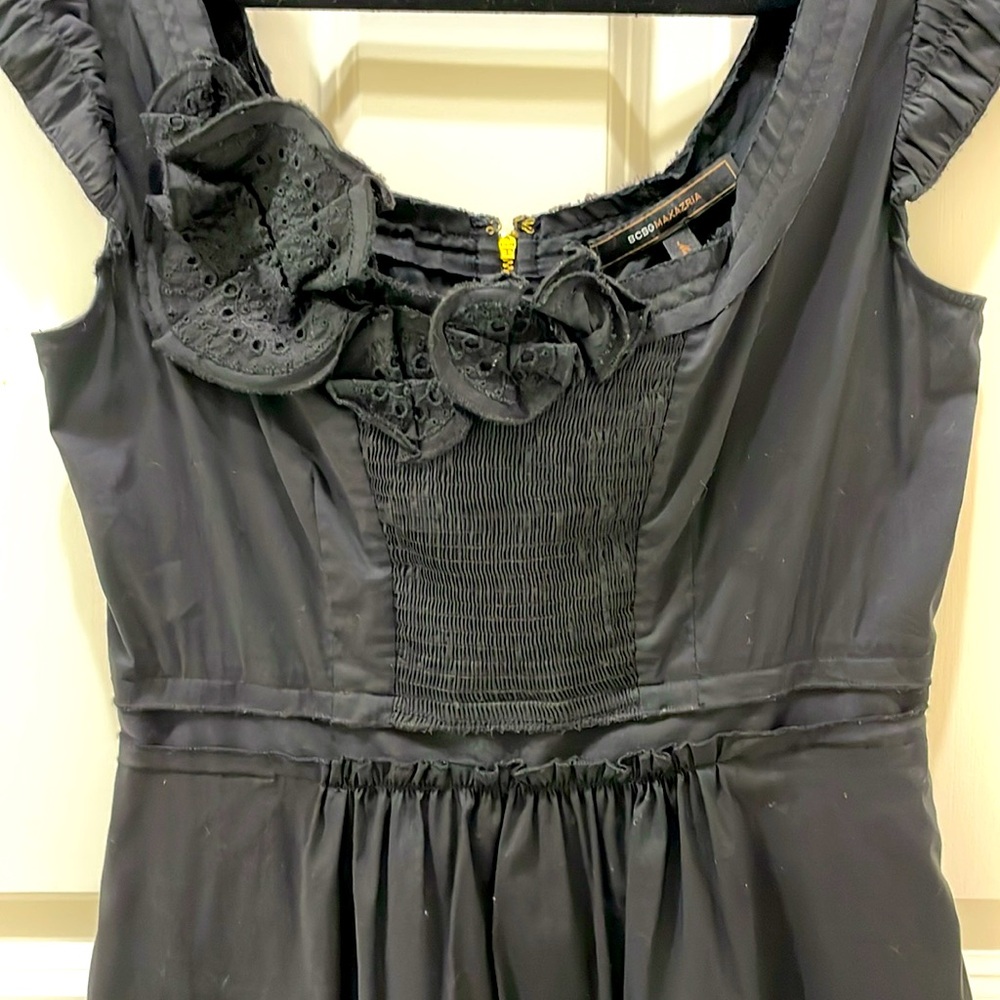 Black Cotton BCBG Max Azria Summer Sundress with Eyelet Flowers and Tucking